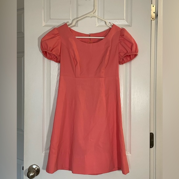 Custom-made Bright Coral Dress Puffy Sleeves Back Zipper 🪸 - Picture 3 of 8